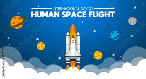 International day of human space flight vector illustration. Suitable for Poster, Banners, background, campaign and greeting card. 