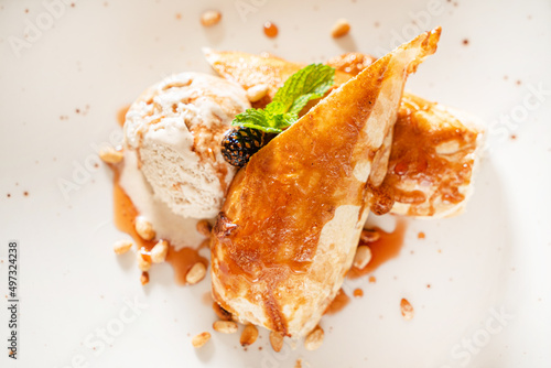 strudel with apple and ice cream