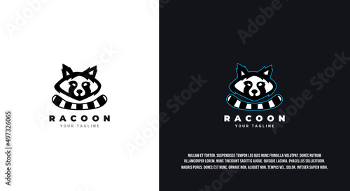 Raccoon logo, cute animal cartoon illustration design.