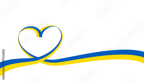 Support of ukrainians concept. Heart shape made by ukrainian ribbon.