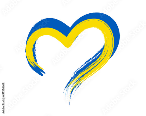 Support of ukrainians concept. Heart shape made by ukrainian ribbon.