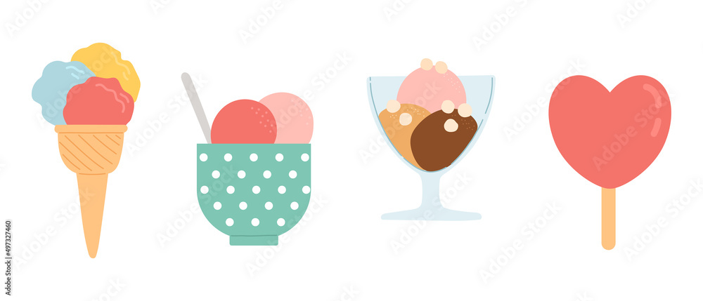 Summer set of ice cream, flat design, vector