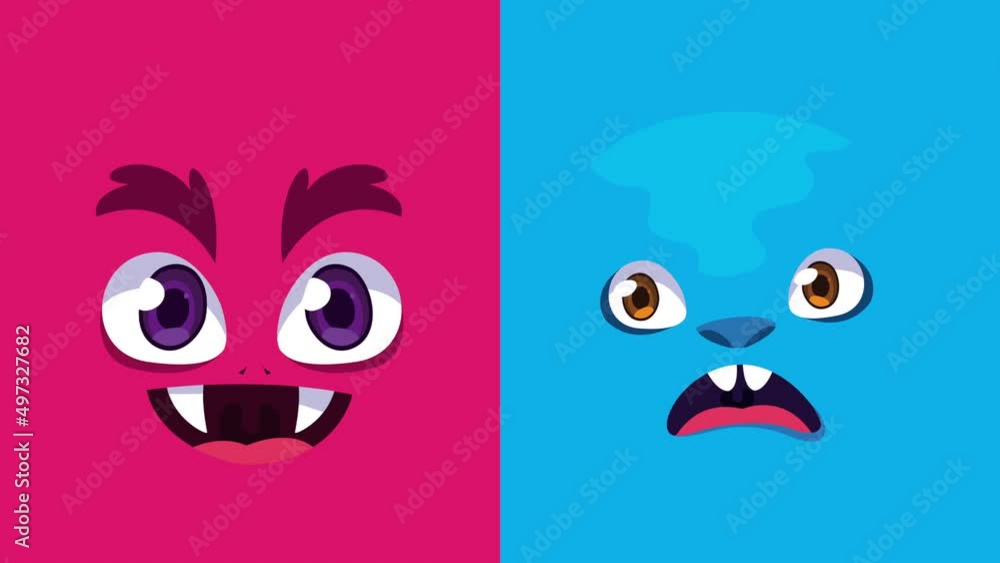 two comic monsters faces characters two comic monsters faces characters