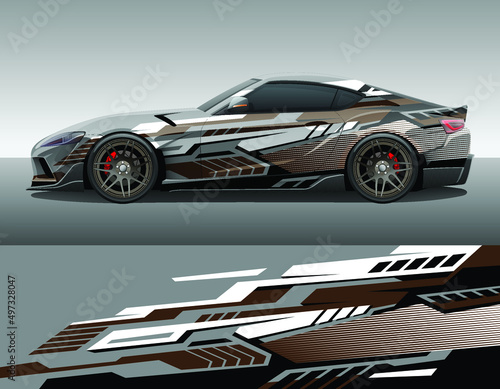 Car wrap vinyl racing decal ornament. Abstract geometric stripes sport background design print template. Vector illustration.