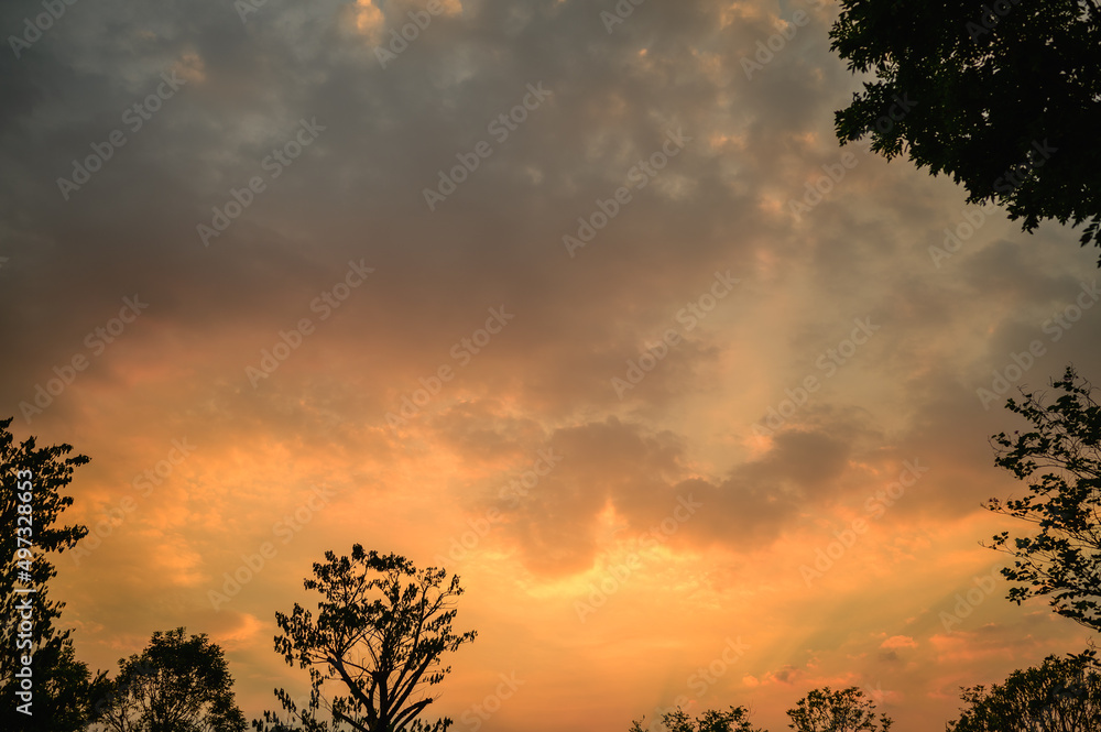 Clouds, beautiful golden light before sunset