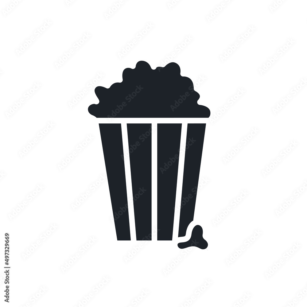 Popcorn icon. Food and entertainment isolated vector silhouettes