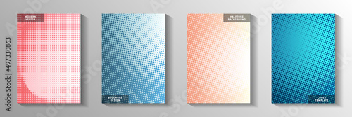 Minimal dot faded screen tone cover page templates vector series. Business catalog perforated