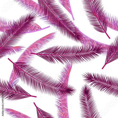 Summer feather fluff vector ornament. Multicolored wallpaper. Tribal boho feather fluff textile print seamless ornament.