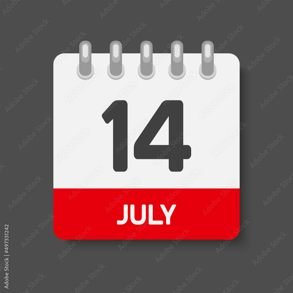 Icon day date 14 July, template calendar page Icon day date 14 July, template calendar page