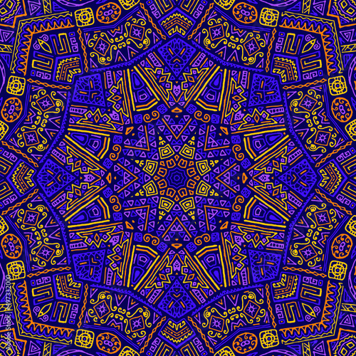 Traditional african vector seamless pattern. Cloth fabric print design. African or american ethnic tribal hand drawn swatch. Vintage doodle patchwork. Seamless pattern with hipster motifs.