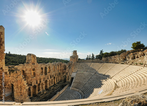 Seats of ancient Odeon of Herodes Atticus is located on the south slope of the Acropolis of Athens, Greece