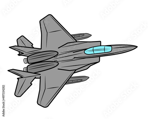 Vector cartoon fighter jet. Combat aircraft in isolate on a white background.