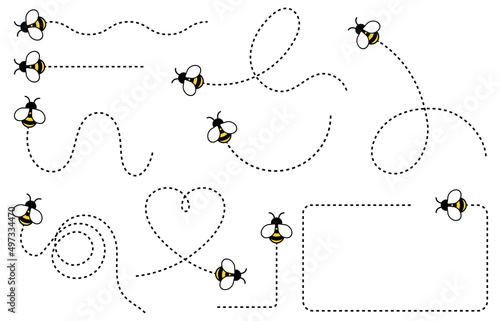 Flying Bee Path Clipart Set - Color