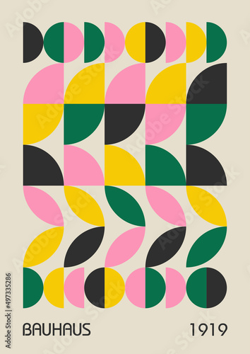 Minimal vintage 20s geometric design posters, wall art, template, layout with primitive shapes elements. Bauhaus retro pattern background, vector abstract circle, triangle and square line art.
