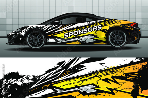 Sport car decal wrap design vector. Design of car stickers. Abstract sport background for racing livery or daily use car vinyl decal. Car design development for the company. 