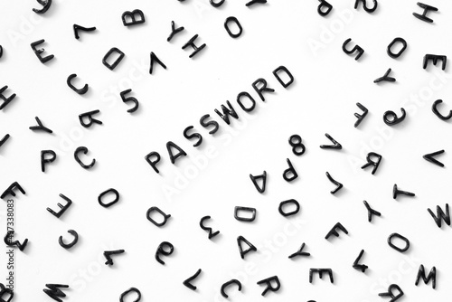 password from black letters on a white background  English letters around  strong password