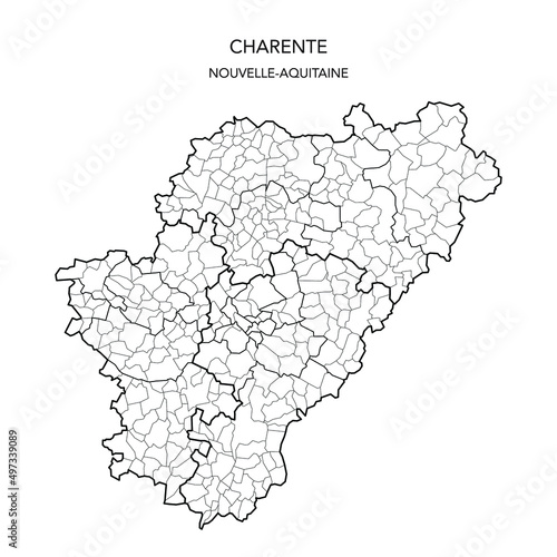Vector Map of the Geopolitical Subdivisions of the French Department of Charente Including Arrondissements, Cantons and Municipalities as of 2022 - Nouvelle Aquitaine - France