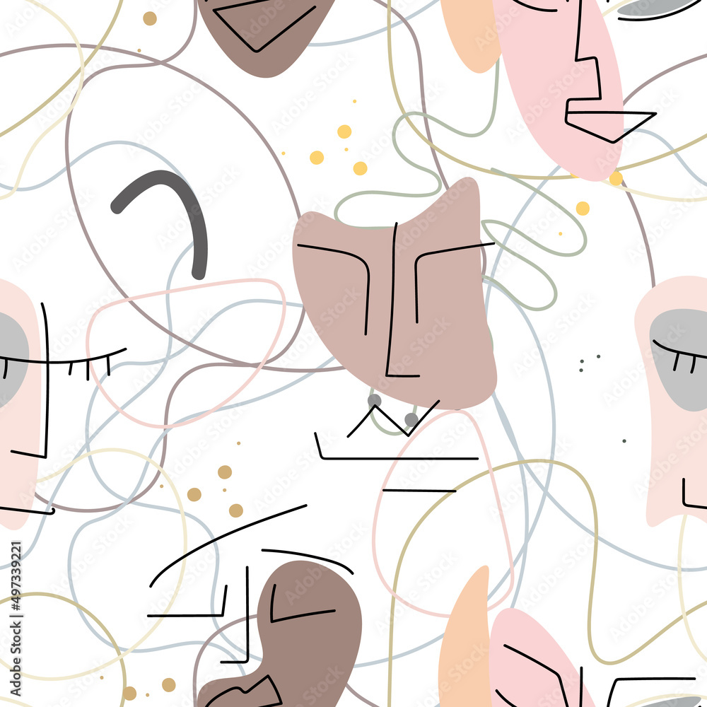 Woman Face line. Abstract drawing seamless pattern Woman Face line. Abstract drawing seamless pattern