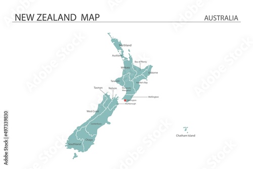 New Zealand map vector illustration on white background. Map have all province and mark the capital city of New Zealand.