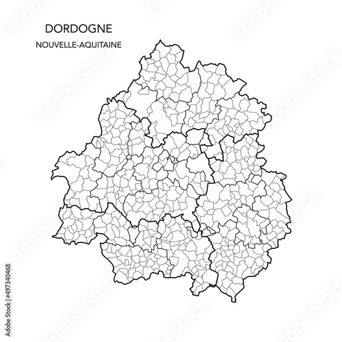 Vector Map of the Geopolitical Subdivisions of the French Department of Dordogne Including Arrondissements  Cantons and Municipalities as of 2022 - Nouvelle Aquitaine - France