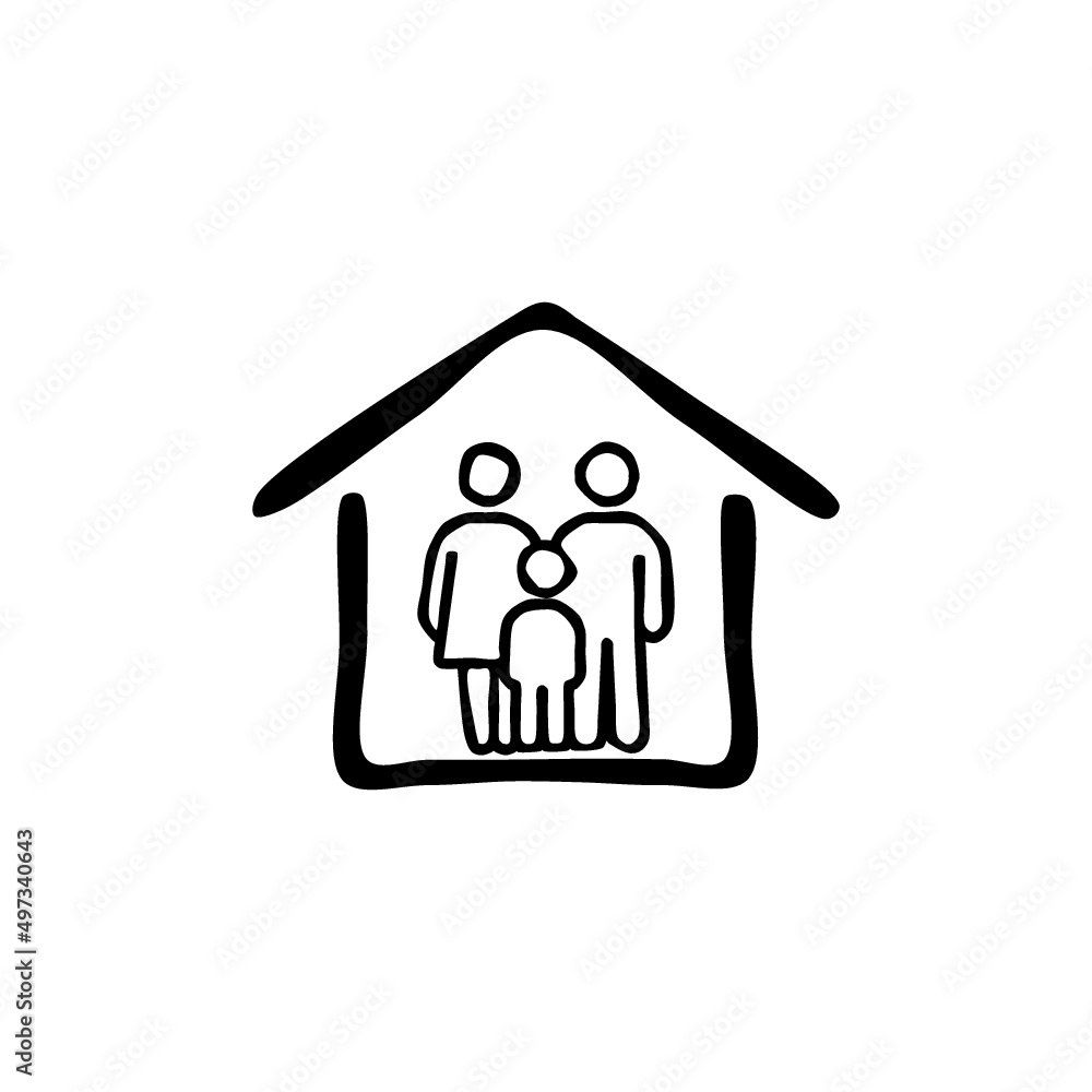 Hand drawing family inside the house doodle icon Hand drawing family inside the house doodle icon