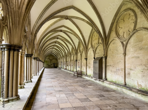 view along the Western cloister of Salisbury Cathedral  England.