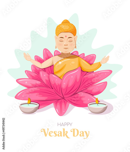 Happy Vesak Day. Greeting postcard Buddha