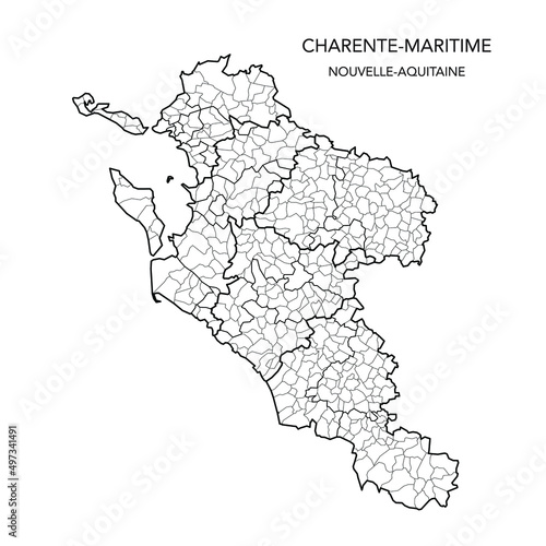 Vector Map of the Geopolitical Subdivisions of the French Department of Charente-Maritime Including Arrondissements, Cantons and Municipalities as of 2022 - Nouvelle Aquitaine - France