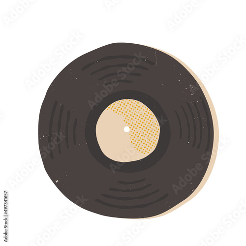 Retro style vinyl record, jazz or blues music collection disc with shabby texture. Hand-drawn vector illustration.