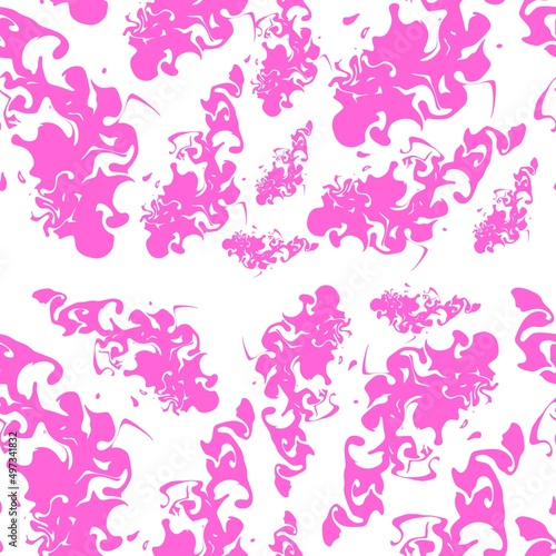 Vector hand drawn seamless pattern with abstract blots in pink on white background