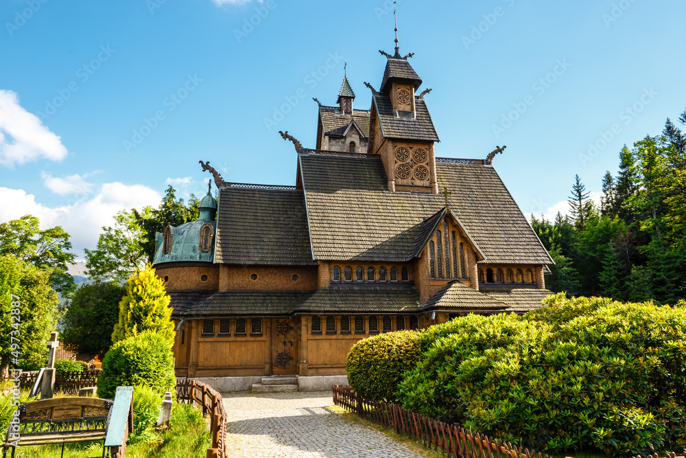 Old wooden norwegian temple Wang in Karpacz, southern Poland