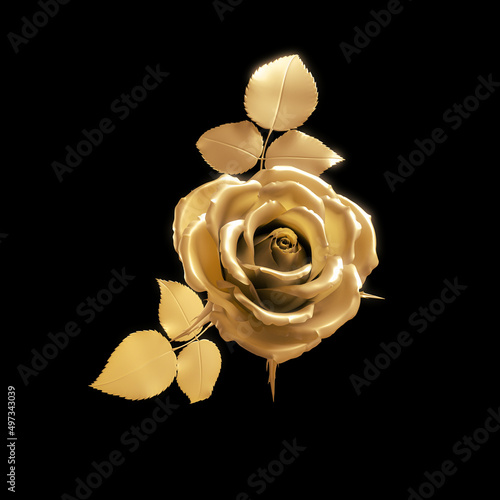 Gold Yellow Rose on Black Background
