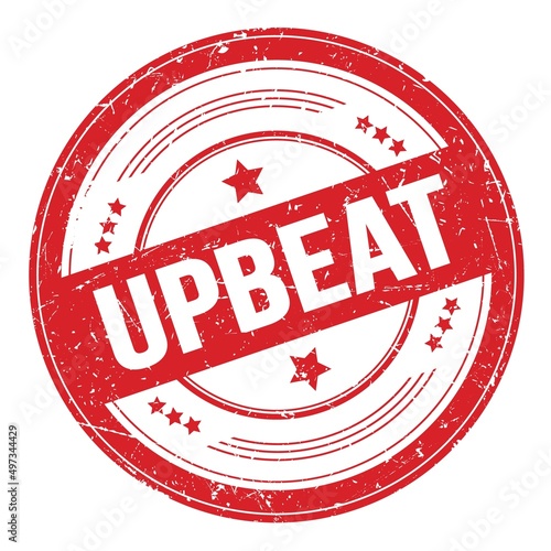 фотографія UPBEAT text on red round grungy stamp.