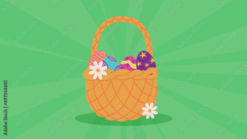 happy easter animation with eggs in basket happy easter animation with eggs in basket