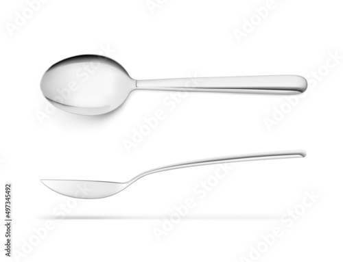 Spoon set. Up and side view. Hight realistic vector illustration isolated on white background. Ready for your design. EPS10.