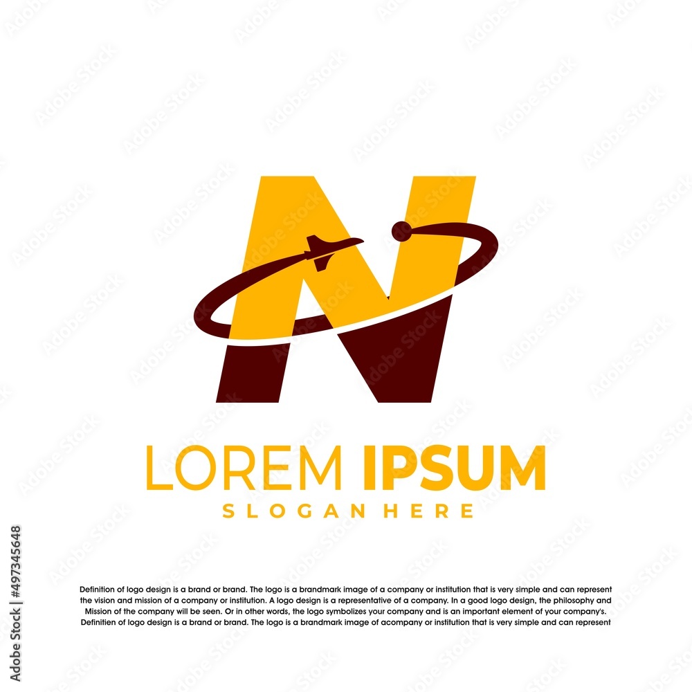 letter N with rocket logo vector design template. orbit logo. letter N with rocket logo vector design template. orbit logo.
