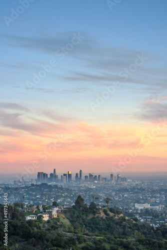 Downtown Los Angeles skyscrapers at sunset