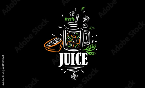 Vector drawn logo of fresh juice on a black background