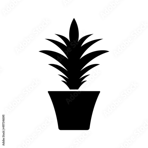 Plant in a pot icon. Exotic flower. Black silhouette. Front side view. Vector simple flat graphic illustration. Isolated object on a white background. Isolate.