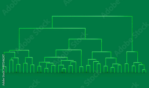 Dendrogram, a diagram representing a tree used to demonstrate results of hierarchical clustering in statistical analysis of data photo