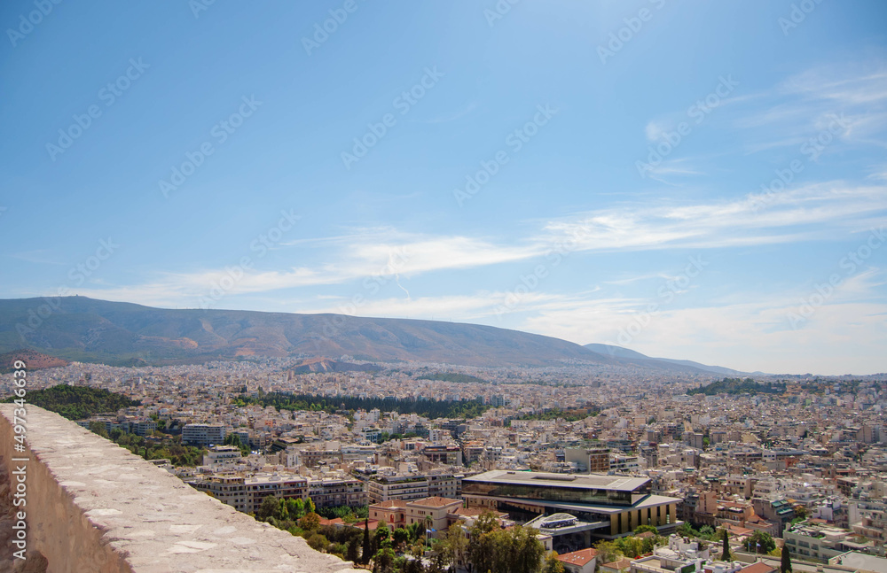 Obraz premium Top view of Athens city buildings and hills, Greece.