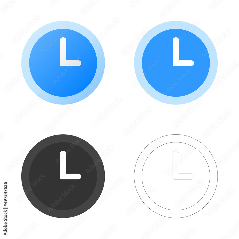 Clock icon or symbol set in flat style design for website design, app, UI, isolated on white background. EPS 10 vector illustration. Clock icon or symbol set in flat style design for website design, app, UI, isolated on white background. EPS 10 vector illustration.