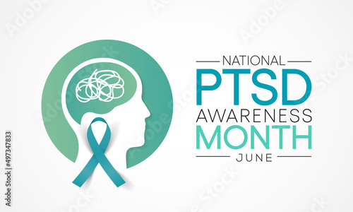 PTSD awareness month is observed every year in June. Posttraumatic stress disorder is a psychiatric disorder that may occur in people who have experienced or witnessed a traumatic event. vector art