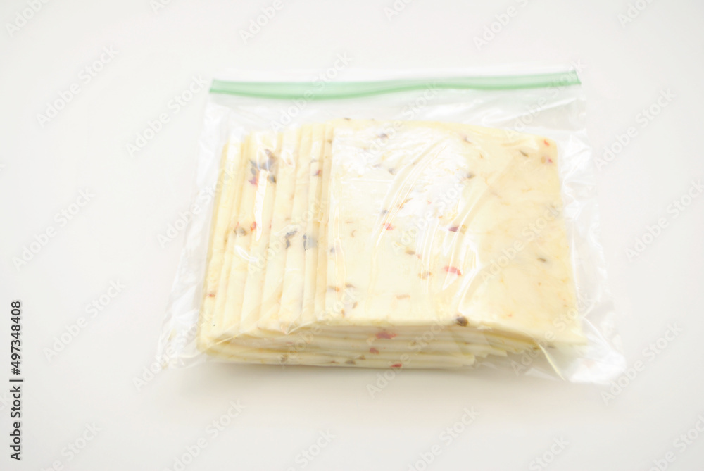 Pepper Jack Cheese Slices Isolated in a Clear Storage Bag