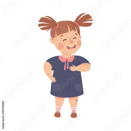 Little Girl Standing and Talking to Somebody Engaged in Friendly Communication Vector Illustration