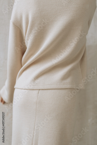 clothes close-up white. model girl. clothing brand. minimalism
