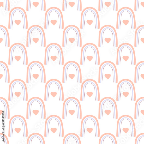 Seamless gentle children's rainbow pattern. Lovely modern decor in pastel colors. Perfect for printing on fabrics, phobos, wrapping paper, wallpaper in the nursery.