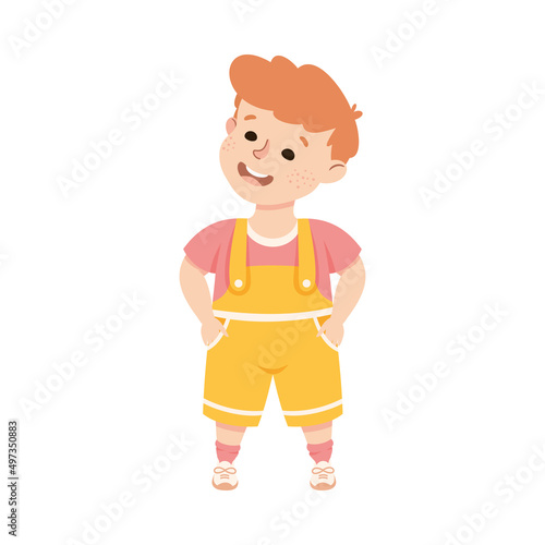Little Boy Standing and Talking to Somebody Engaged in Friendly Communication Vector Illustration
