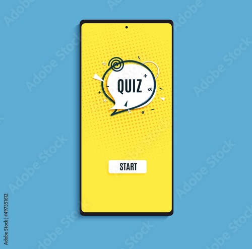 Quiz online game interface in paper cut style. Yellow and black color trivia mobile app papercut art template. UI smartphone application design. Craft vector flat screens questionnaire game