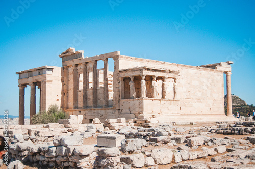 Erechtheion ancient greek temple building with columns, Athens, Greece.